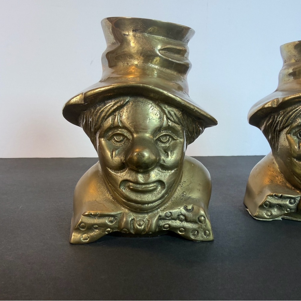 Vintage Cast Brass Clown Bookends Mid Century Modern Figurative MCM Decor - Picture 2 of 12